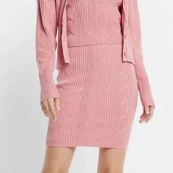 Express - High Waisted Cable Knit Mini Sweater Skirt. Size Large. NWT. Pink - Picture 2 of 16
